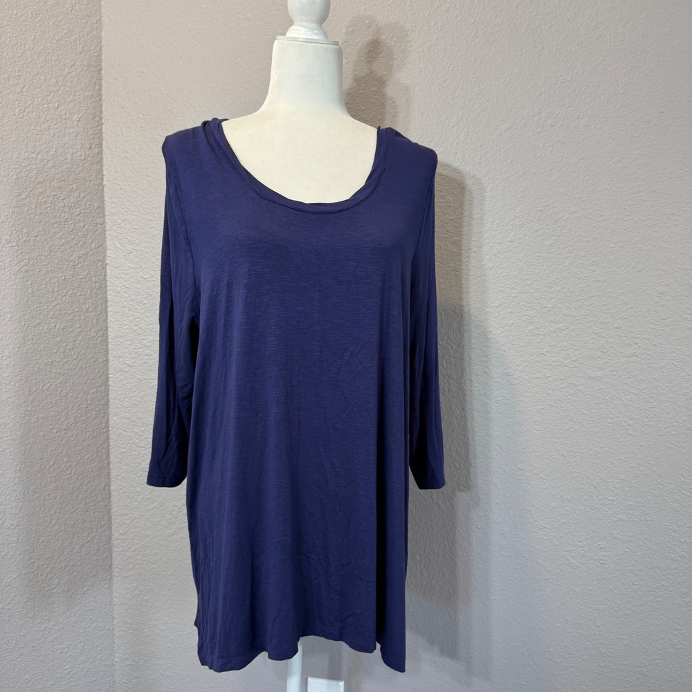 Soft Surroundings Audley Size L Blue 3/4 Sleeve Scoop Neck Tunic Top‎ 2FK36